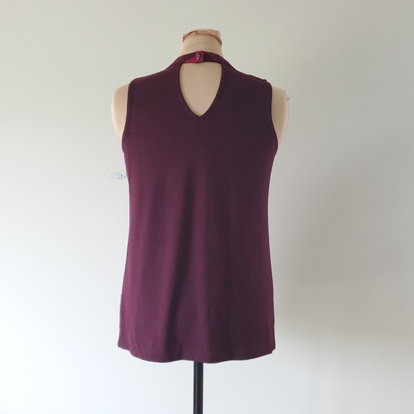 NWOT Maurices halter-neck sleeveless lace top, size L, reddish purple + pink - Picture 2 of 8